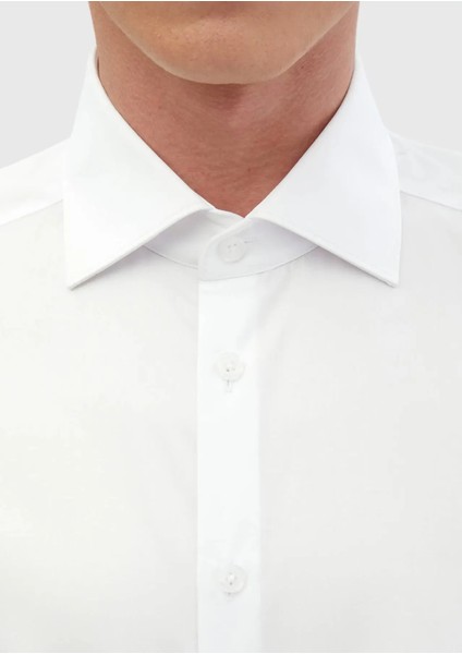Beyaz Düz Slim Fit Dokuma Klasik %100 Pamuk Gömlek fırsatları