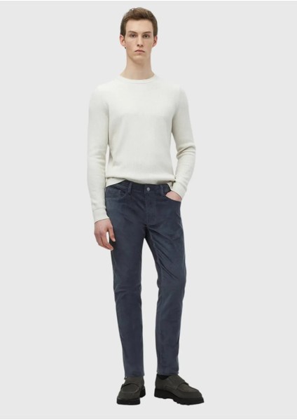Mavi Fitilli Dokuma Slim Fit Kadife Casual Pamuk Karışımlı Pantolon
