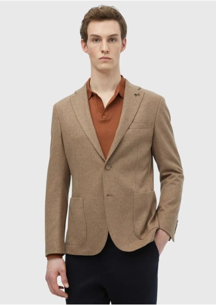 Deve Tüyü Düz Shirt Shoulder Slim Fit %100 Pamuk Ceket