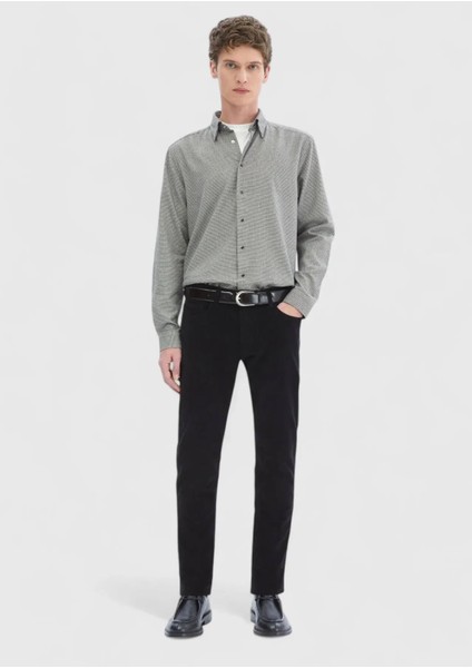 Siyah Fitilli Dokuma Slim Fit Kadife Casual Pamuk Karışımlı Pantolon