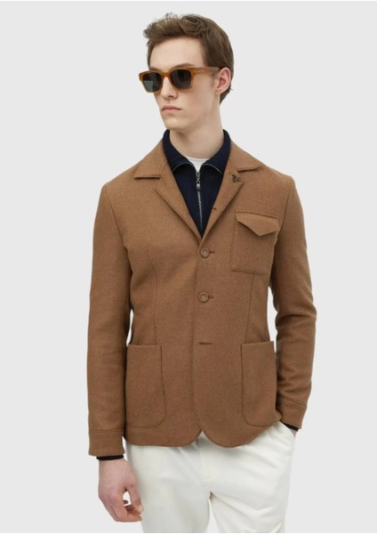 Deve Tüyü Düz Shirt Shoulder Slim Fit Yün Karışımlı Ceket