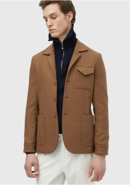 Deve Tüyü Düz Shirt Shoulder Slim Fit Yün Karışımlı Ceket modelleri