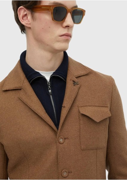 Deve Tüyü Düz Shirt Shoulder Slim Fit Yün Karışımlı Ceket indirimleri