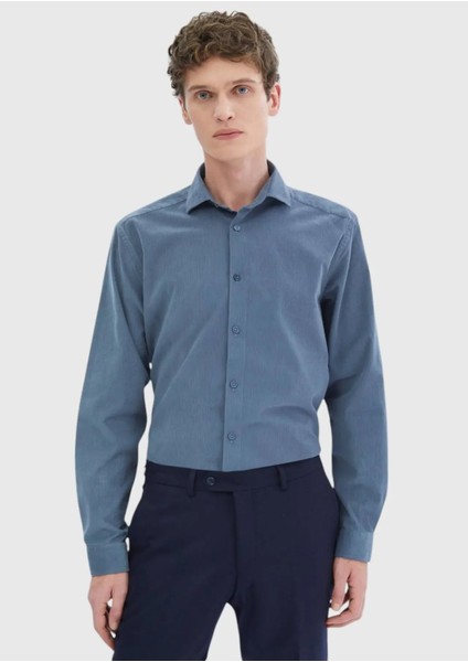 Mavi Düz Casual Fit Dokuma Kadife Casual %100 Pamuk Gömlek modelleri