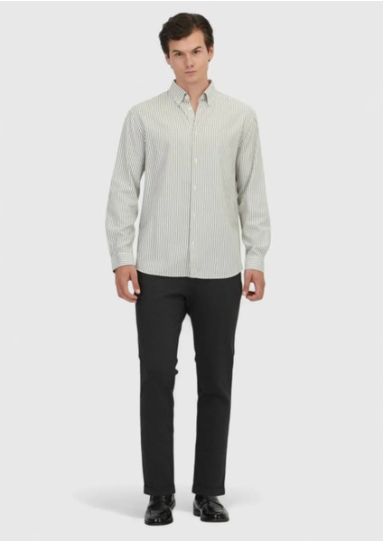 Yeşil Çizgili Loose Fit Dokuma Casual Pamuk Karışımlı Gömlek fiyatları