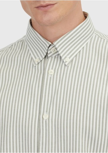 Yeşil Çizgili Loose Fit Dokuma Casual Pamuk Karışımlı Gömlek modelleri