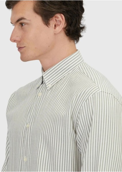 Yeşil Çizgili Loose Fit Dokuma Casual Pamuk Karışımlı Gömlek fırsatları