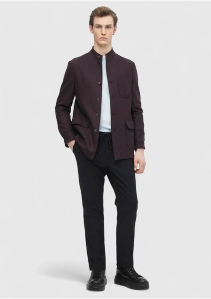 Bordo Düz Shirt Shoulder Slim Fit Yün Karışımlı Örme Ceket fiyatları
