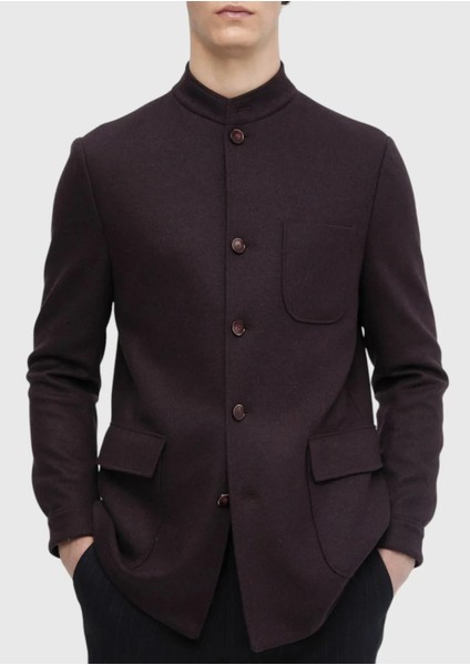 Bordo Düz Shirt Shoulder Slim Fit Yün Karışımlı Örme Ceket fırsatları