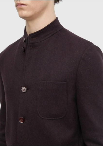 Bordo Düz Shirt Shoulder Slim Fit Yün Karışımlı Örme Ceket indirimleri