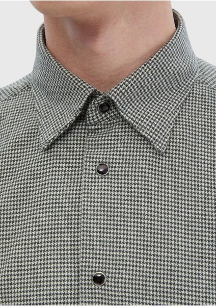 Koyu Gri Desenli Casual Fit Dokuma Casual %100 Pamuk Gömlek modelleri