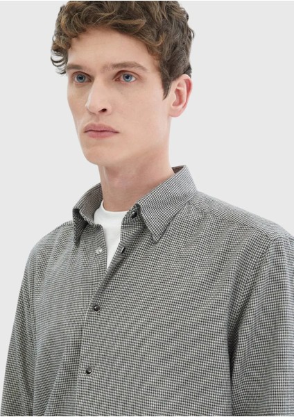 Koyu Gri Desenli Casual Fit Dokuma Casual %100 Pamuk Gömlek fırsatları