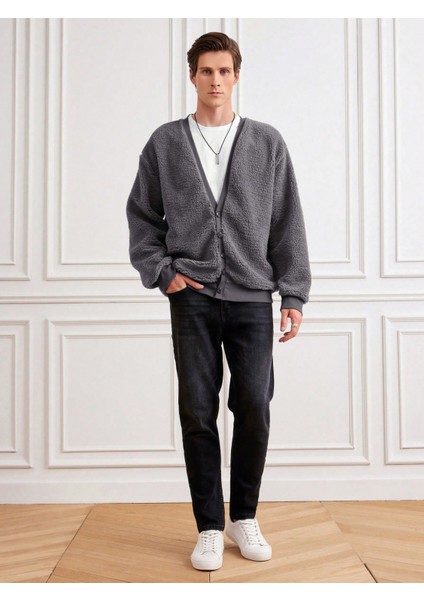 Gri/antrasit V Yaka Düğmeli Peluş Hırka indirimleri