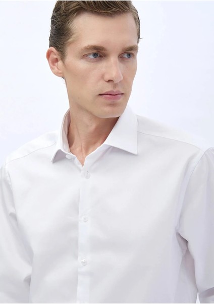 Beyaz Düz Regular Fit Dokuma Klasik %100 Pamuk Gömlek modelleri