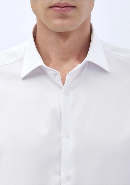 Beyaz Düz Regular Fit Dokuma Klasik %100 Pamuk Gömlek fırsatları