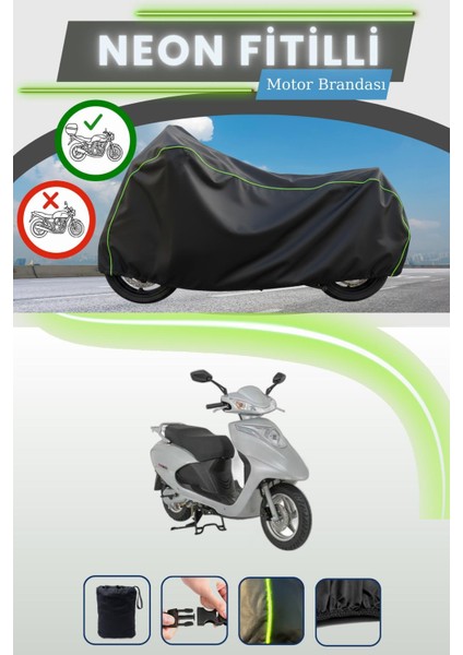 Siyah Arka Çanta Uyumlu Neon Fitilli Mondial Ritmica 110 Uyumlu Motor Brandası