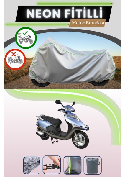 Gri Arka Çanta Uyumlu Neon Fitilli Arora Ar 100-7 Special Alfa Uyumlu Motosiklet Brandası