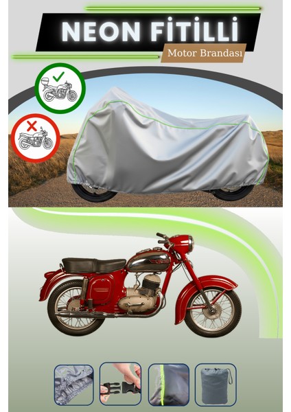 Gri Arka Çanta Uyumlu Neon Fitilli Jawa 250 Ceylan Uyumlu Motosiklet Brandası