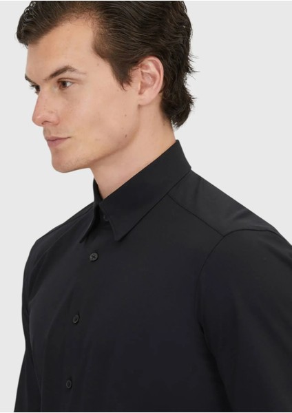 Siyah Düz Casual Fit Casual Pamuk Karışımlı Gömlek fırsatları
