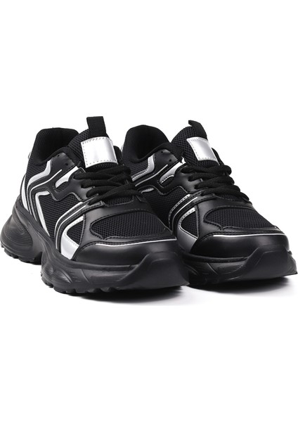 Kadın Siyah Fileli Sneaker Günlük Ortopedik Spor Ayakkabı