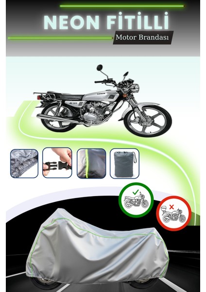 Gri Neon Fitilli Kanuni Bs 125 Uyumlu Motosiklet Brandası