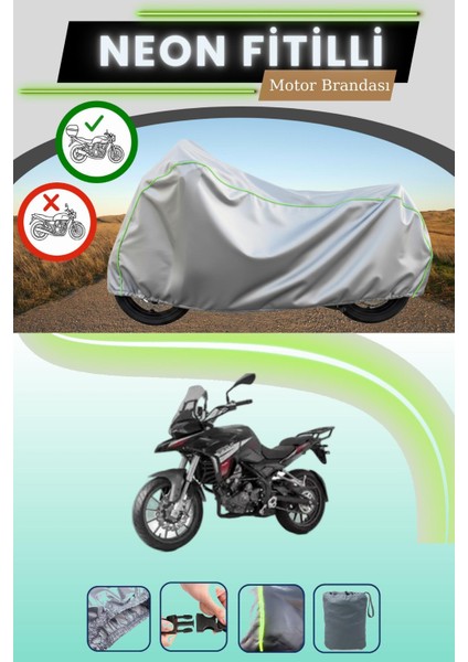 Gri Arka Çanta Uyumlu Neon Fitilli Benelli Trk 251 Uyumlu Motosiklet Brandası