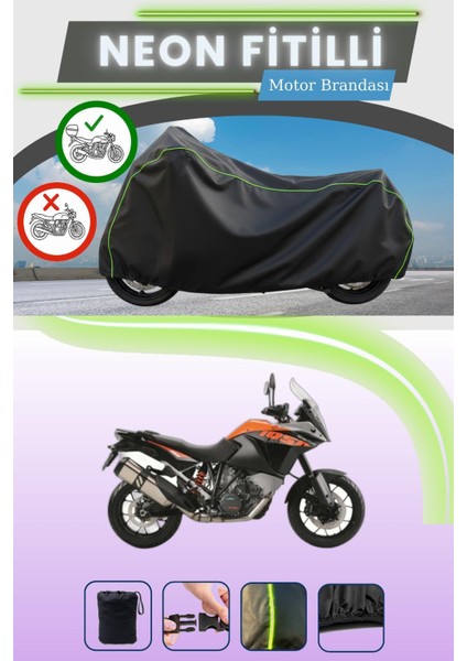 Siyah Arka Çanta Uyumlu Neon Fitilli Ktm 1050 Adventure Uyumlu Motor Brandası
