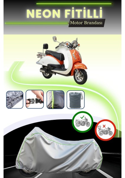 Gri Neon Fitilli Asya As 125 T Uyumlu Motosiklet Brandası