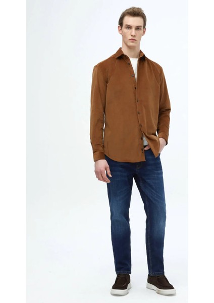 Kahverengi Düz Casual Fit Dokuma Kadife Casual %100 Pamuk Gömlek fiyatları