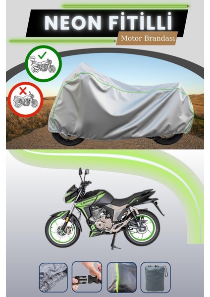Gri Arka Çanta Uyumlu Neon Fitilli Mondial Kd 125 F Cbs Uyumlu Motosiklet Brandası
