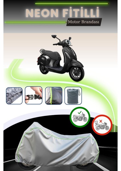 Gri Neon Fitilli Bajaj Chetak Uyumlu Motosiklet Brandası