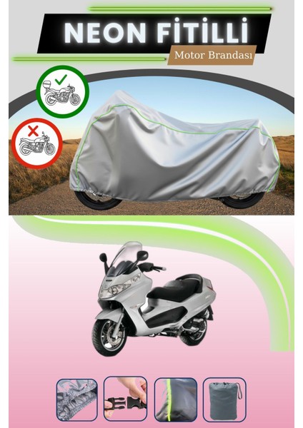 Gri Arka Çanta Uyumlu Neon Fitilli Piaggio X9 250 Uyumlu Motosiklet Brandası