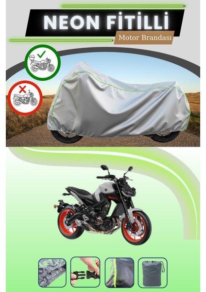 Gri Arka Çanta Uyumlu Neon Fitilli Yamaha Mt-09 Uyumlu Motosiklet Brandası