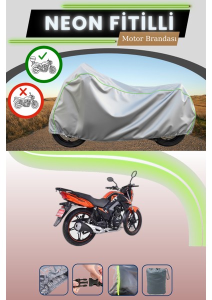 Gri Arka Çanta Uyumlu Neon Fitilli Arora Ar 06 Uyumlu Motosiklet Brandası