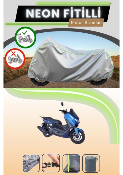 Gri Arka Çanta Uyumlu Neon Fitilli Arora Max Jet Uyumlu Motosiklet Brandası