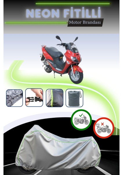Gri Neon Fitilli Asya As 150 T 5A Uyumlu Motosiklet Brandası