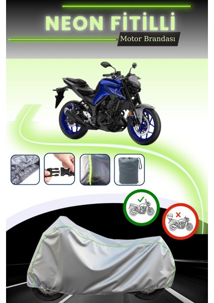 Gri Neon Fitilli Yamaha Mt-25 Abs Uyumlu Motosiklet Brandası