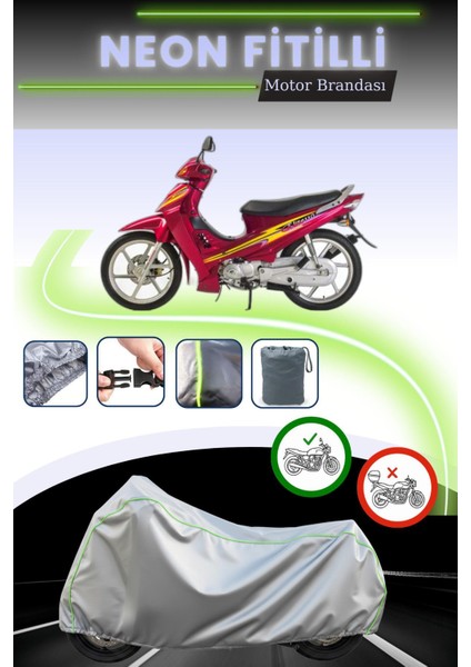 Gri Neon Fitilli Kanuni Elite 100 Uyumlu Motosiklet Brandası