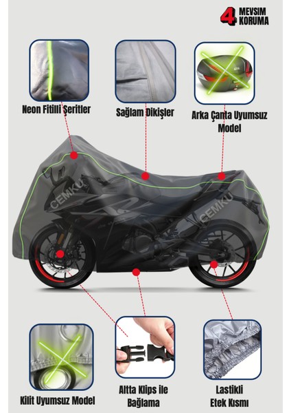 Gri Neon Fitilli Rks Grace 202 Pro Uyumlu Motosiklet Brandası fiyatları