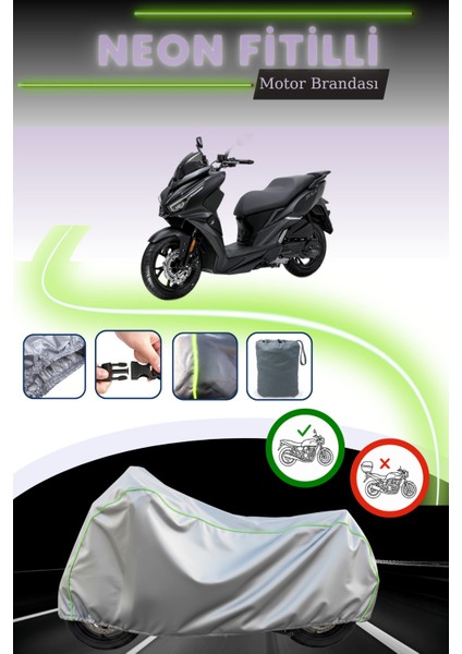 Gri Neon Fitilli Sym Jet 14 Evo 200 Plus Uyumlu Motosiklet Brandası