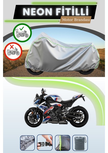 Gri Arka Çanta Uyumlu Neon Fitilli Bmw M 1000 R Uyumlu Motosiklet Brandası