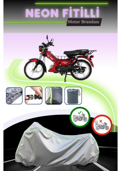 Gri Neon Fitilli Mondial 100 Hyena x Uyumlu Motosiklet Brandası