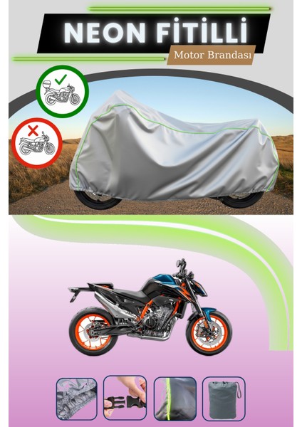 Gri Arka Çanta Uyumlu Neon Fitilli Ktm 890 Duke Uyumlu Motosiklet Brandası