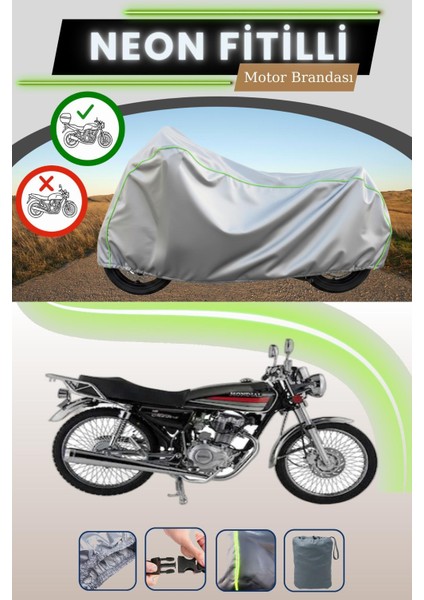 Gri Arka Çanta Uyumlu Neon Fitilli Mondial 100 Masti x Uyumlu Motosiklet Brandası