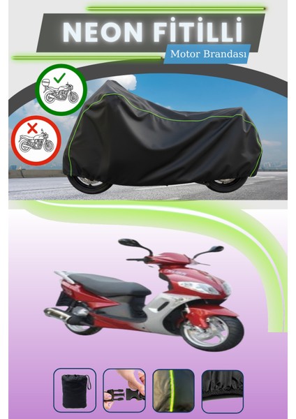 Siyah Arka Çanta Uyumlu Neon Fitilli Kuba Apricot 125 Uyumlu Motor Brandası