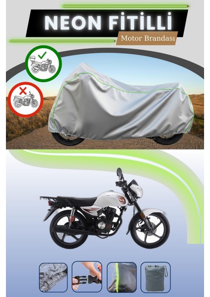 Gri Arka Çanta Uyumlu Neon Fitilli Kuba Ajax 150 Uyumlu Motosiklet Brandası