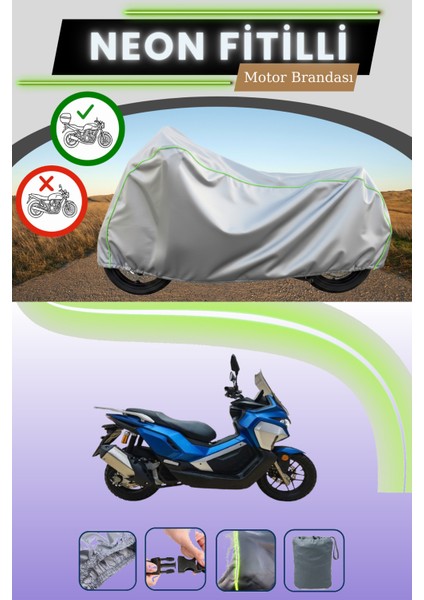 Gri Arka Çanta Uyumlu Neon Fitilli Piaggio Beverly 250 Uyumlu Motosiklet Brandası