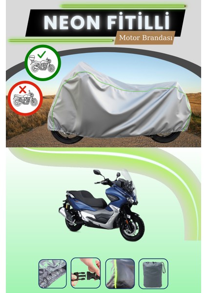 Gri Arka Çanta Uyumlu Neon Fitilli Rks Blade 350 Uyumlu Motosiklet Brandası