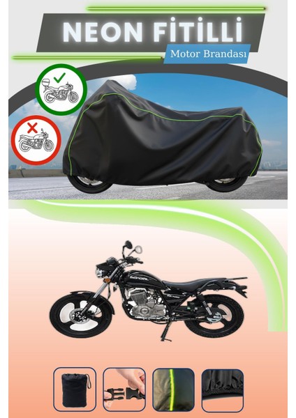 Siyah Arka Çanta Uyumlu Neon Fitilli Mondial 150 Mr Vulture Uyumlu Motor Brandası