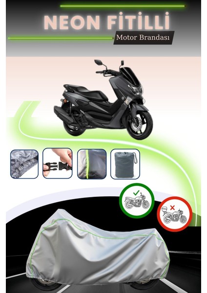 Gri Neon Fitilli Yamaha Nmax 125 Uyumlu Motosiklet Brandası